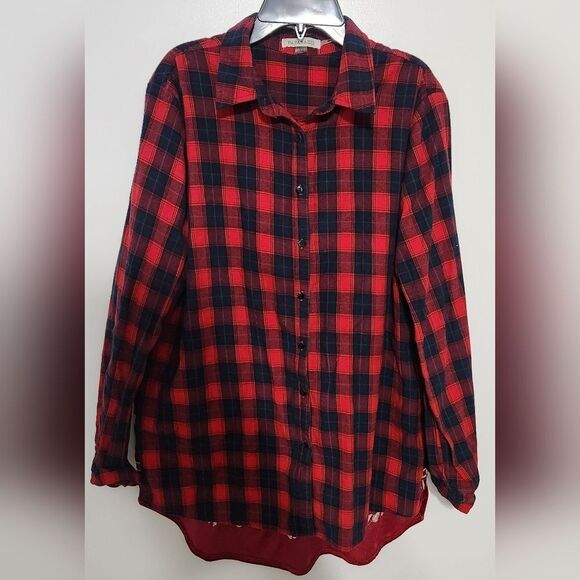 Paparazzi by Biz Embroidered Crushed Velvet Flannel Multi Media Tunic Top sz  XL - Picture 2 of 7